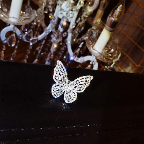 Aimimier Cubic Zirconia Butterfly Ring Sparkling Crystal Bow-Knot Knuckle Ring Wedding Jewelry for Women and Girls (Silver) thumbnail 4