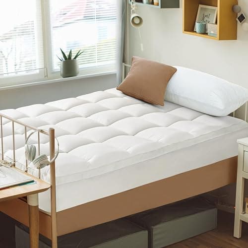 CYMULA Twin XL Mattress Topper - Soft Cooling Mattress Pad for College Dorm Room Essentials - Extra Thick Long Protector Cover for Back Pain, Single Bed Topper Pillow Top with 8''-21'' Deep Pocket - White - Twin XL(39"x80") - Image 1