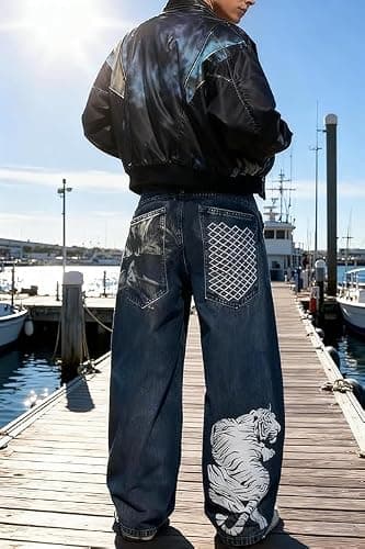 Unisex Y2K Hip Hop Street Jeans Tiger Print Gothic Baggy Jeans Vintage High Waist Denim Jeans Wide Leg Pants thumbnail 5