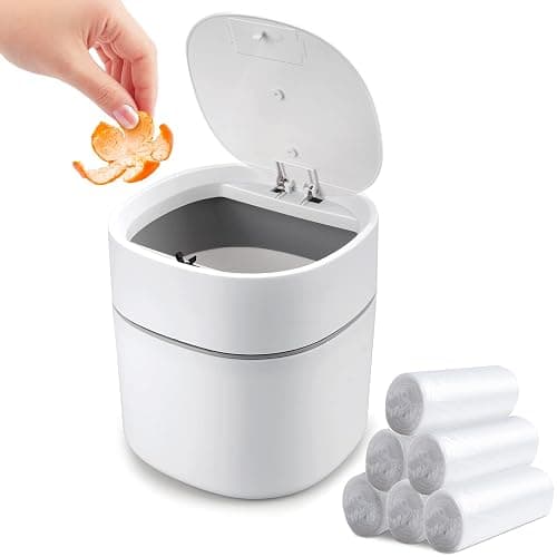 Mini Desk Trash Can with Lid with Trash Bags 180 pcs Press-Top 0.5 Gallon Tiny Countertop Waste Basket Small Table Top Plastic Covered Garbage Bin for Desk Top - Image 1