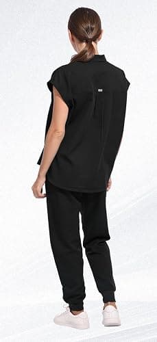 Eadflie Scrubs for Women Set - with Sleeveless Stand-Up Collar Scrub Top & Jogger Scrub Pants, 8-Pocket Design thumbnail 3