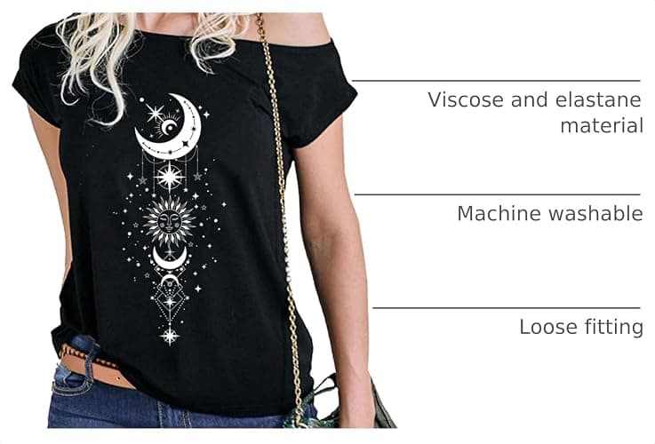 Remidoo Off The Shoulder Tops for Women Graphic Asymmetrical Gothic Shirt | Goth, Witchy clothes, Short Sleeve, Off Shoulder Tshirt, Loose Fit, Sexy, Hippie, Punk, Band, Rock, Concert, Summer, Vintage thumbnail 4