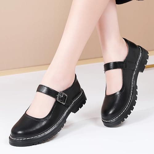 Mary Jane Shoes Women Platform Non-Slip Classics Round Toe Ankle Strap Comfort Casual Oxford Dress Work Mary Jane Flat Shoes thumbnail 6