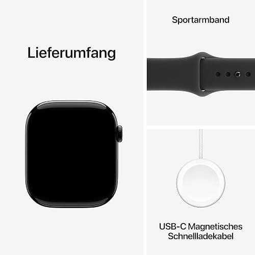 Apple Watch Series 11 GPS 46 mm Smartwatch mit Aluminiumgehäuse in Diamantschwarz und Sportarmband in Schwarz (M/L). Schlafindex, Fitnesstracker, Gesundheitstracking, Always-On Display, Wasserschutz thumbnail 6