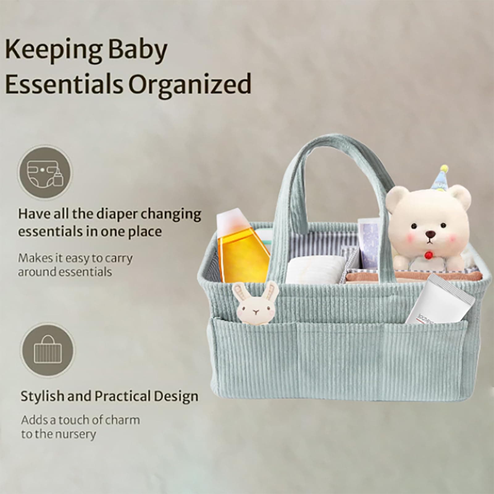 Baby Nappy Caddy Diaper Caddy Organizer, Baby Storage Basket for Diapers and Wipes, with Removable Inserts Nursery Storage Basket, Baby Shower Basket, 38 x25 x18 CM (Mint) thumbnail 2