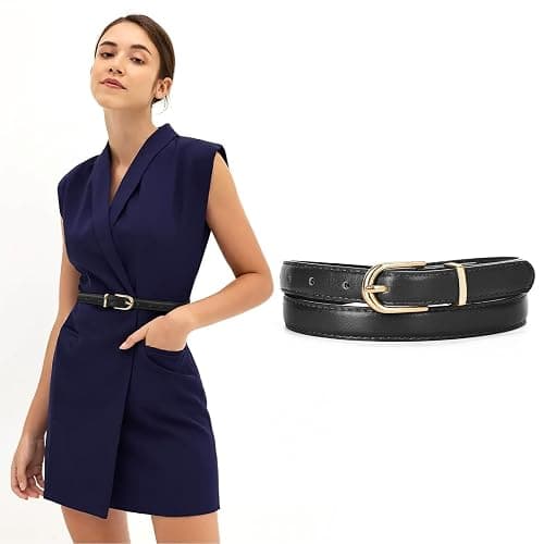 JASGOOD Womens Skinny Leather Belt Ladies Thin Faux Leather Belt with Gold/Silver Buckle for Jeans Dress Pants thumbnail 2