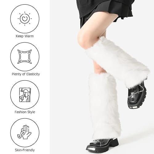 PHOGARY Faux Fur Fuzzy Leg Warmers Furry Boot Covers for Women Girls, Furry Boot Cuffs Fuzzy Shoes Cover Socks for Costumes thumbnail 2