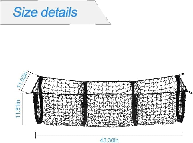 Cargo Net for Car, Expandable 3 Pocket Heavy-Duty Cargo Net Organizer, Black Mesh Storage Pocket with 4 Metal Carabiners Universal for Car, SUV, Pickup Truck, Van Trunk Bed thumbnail 2