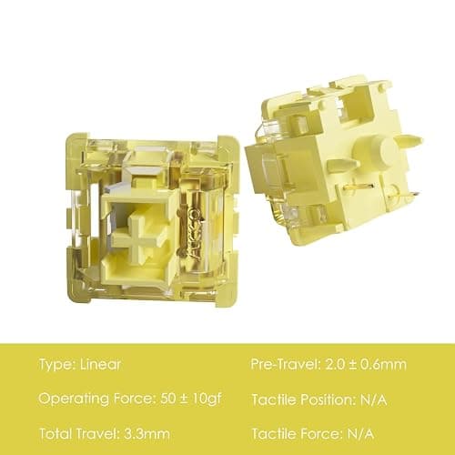 Akko V3 Cream Yellow Pro Keyboard Switch with Dustproof Stem for Mechanical Gaming Keyboard, 5-Pin 50gf Linear Switches (45pcs) thumbnail 2