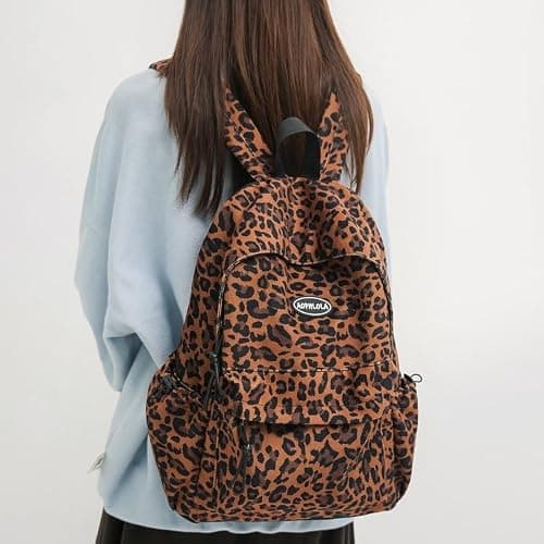 HOKMAH Fashion Cheetah Backpack Shoulder Bag, Trendy y2k Design Daypack Bookbag Leopard Print Coquette Purse Women Men Daily (Oak Brown) thumbnail 5