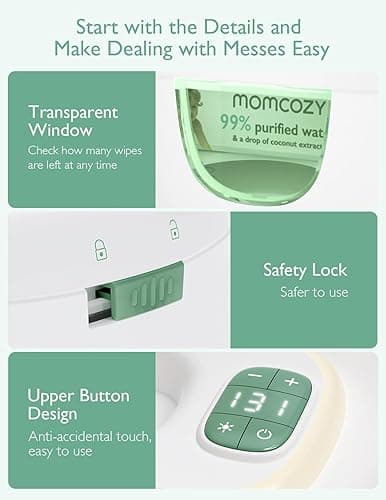 Momcozy Baby Wipe Warmer, Innovative Spring Design, Large Capacity Wipes Dispenser, Fast and Even Heating, 4 Modes of Temperature Heating Control, Diaper Wipe Warmer with Night Light - Regular thumbnail 8