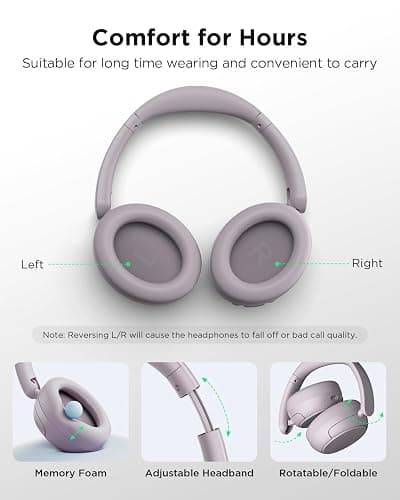 TALIX H30 Hybrid Active Noise Cancelling Headphones, 110H Playtime Hi-Res Audio Bluetooth 6.0 Wireless Over Ear ANC Headphones for Commute/Travel (Purple) thumbnail 7