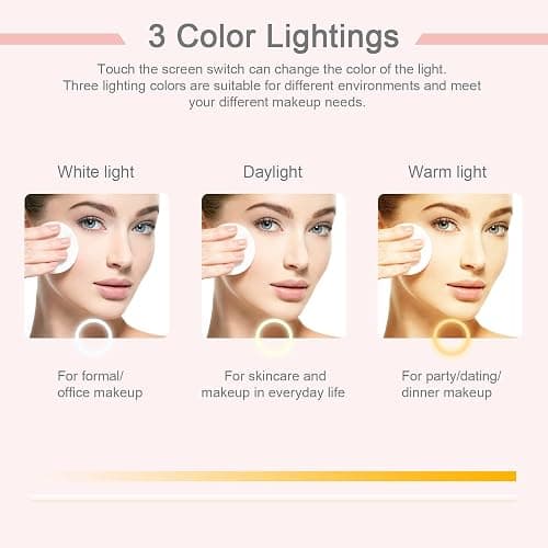 deweisn Folding Travel Mirror Lighted Makeup Mirror with 72 LEDs 3 Colors Light Modes, USB Rechargable, Portable, Ultra Thin, CompactVanity Mirror with Touch Screen Dimming for Cosmetic (Pink) thumbnail 4