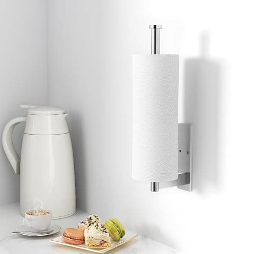 Paper Towel Holder Under Cabinet - Self-Adhesive or Drilling, Kitchen Roll Holder Wall Mounted, Towel Rack for Organization and Storage, Stainless Steel Kitchen Paper Roll Holder thumbnail 4