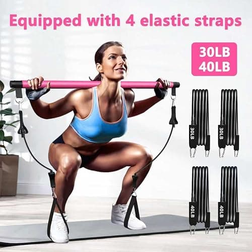 Bbtops Pilates Bar Kit with Resistance Bands,Pilates Bar with Stackable Bands Workout Equipment for Legs,Hip,Waist and Arm,Exercise Fitness Equipment for Women & Men Home Gym Yoga Pilates thumbnail 2