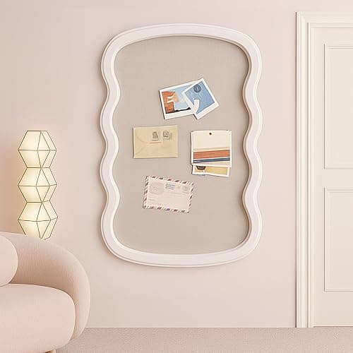 Wonderjune Vintage Arch Scalloped Rectangle Framed Pin Board Linen Display Bulletin Board Large Fabric Picture Memo Decorative Pinboard for Xmas Gift Wall Office(Wavy,24" X 36",Creamy White) - Image 1