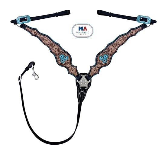 Majestic Ally Hand-Tooled Designer Padded Leather Horse Browband Headstall Breastcollar Set, Browband Headstall, Breastcollar thumbnail 4