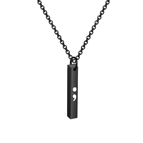 bobauna Semicolon Bar Necklace Mental Health Awareness Jewelry Inspirational Strength Gift For Cancer Survivor - Image 1