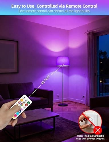 ILC Colour Changing Light Bulbs 85W Equivalent, Remote Control Light Bulb 2700K Warm White, LED RGB Light Bulb 6 Modes, Timing, Sync, E26 Screw Base (2 Pack) thumbnail 3