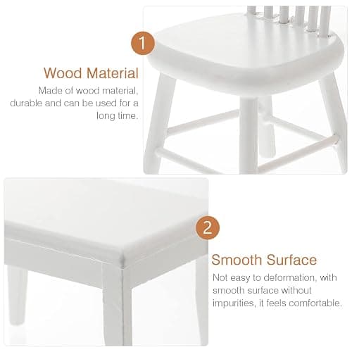 Beaupretty Doll House Furniture Miniature Wooden Dollhouse Table and Chairs Mini Accessories of Dining Room (White) thumbnail 7