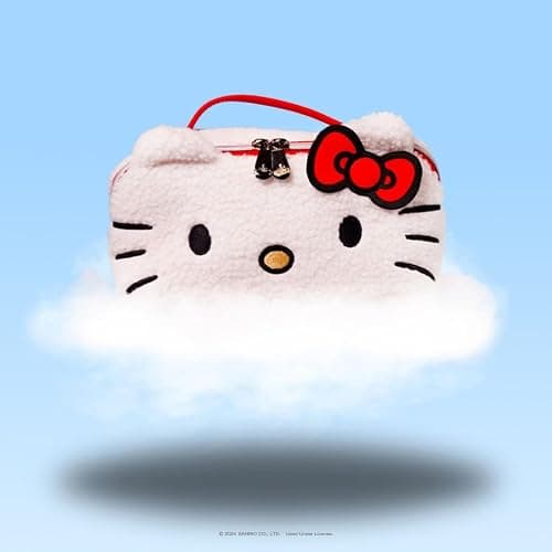 Impressions Vanity Hello Kitty Unfold Travel Makeup Bag Organizer, Opens Flat Zippered Cosmetic Bag with Cozy Sherpa Fabric Texture, Dual Compartments, Inner Pockets, Top Carrying Handle thumbnail 6