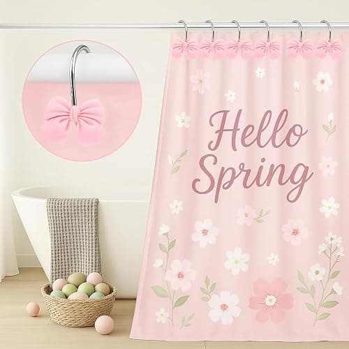 12 Pink Bow Resin Shower Curtain Hooks - Cute Bathroom Decor for Girls, Princesses and Glam Style thumbnail 6