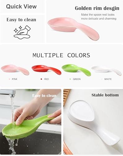 Maxramic Ceramic Spoon Rest for Stove Top, Pink Spoon Holder Utensil Rest, Cute spoon Rests for Coffee Bar Kitchen Decor Cooking Gift for Housewarming (Pink) thumbnail 6