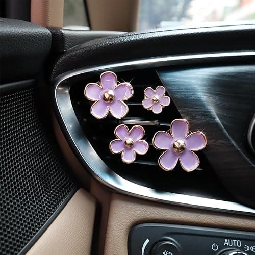 ORIESSE Cute Flowers Air Vent Clips Car Air Freshener,4pcs Purple Girly Daisy Flower Car Accessories for Women,Lavender Car Decorations Refillable Clips On Air Freshener thumbnail 2