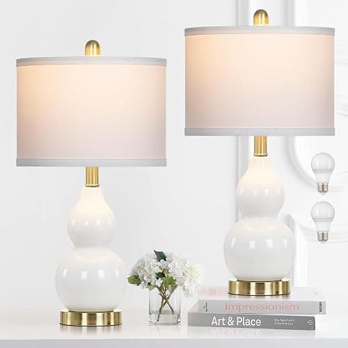 Rinweey Double Gourd Ceramic Table Lamps Set of 2, Modern White Bedside Lamps for Night Stand, Contemporary Nightstand Lamps for Bedroom Living Room (Bulb Included) thumbnail 8
