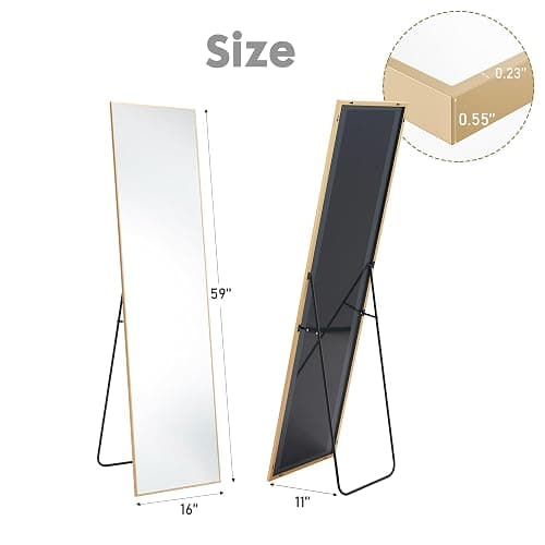Sweetcrispy 59"x16" Full Length Mirror, Standing or Leaning Full Body Mirror with Aluminum Alloy Thin Frame, Suitable for Bedroom or Cloakroom,Gold thumbnail 2