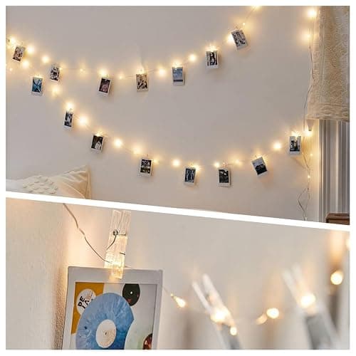 Microwear 33Ft Photo Clip String Lights,USB or Battery Powered,8 Modes 100 LED 10M Hanging String Fairy Lights with Remote,Decoration for Bedroom Christmas Wedding Décor thumbnail 3