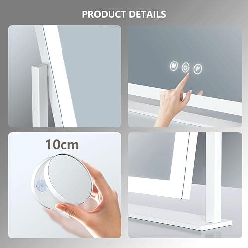 Gvnkvn Lighted Makeup Mirror, 17.3"x13" Hollywood Vanity Mirror with Led Lights, Three Color Lighting Modes, and 10X Magnification Mirror, Smart Touch Control, 360°Rotation (White, Gift Box) thumbnail 6