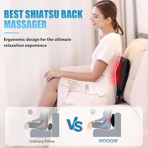 WOQQW Back Massager Neck Massage Pillow with Heat - Shiatsu Back Massager Present, Gifts for Women/Men/Mom/Dad - Deep Kneading Massage for Shoulder, Waist, Leg, Foot and Muscle - Glossy Black thumbnail 3