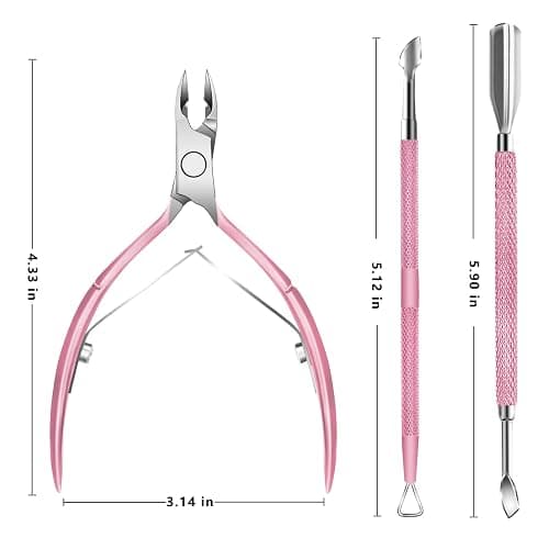 Cuticle Trimmer with Cuticle Pusher and Scissors, Cuticle Remover Professional Durable Pedicure Manicure Tools, Stainless Steel Cuticle Nipper Cutter Clipper for Fingernails and Toenails (Pink) thumbnail 7
