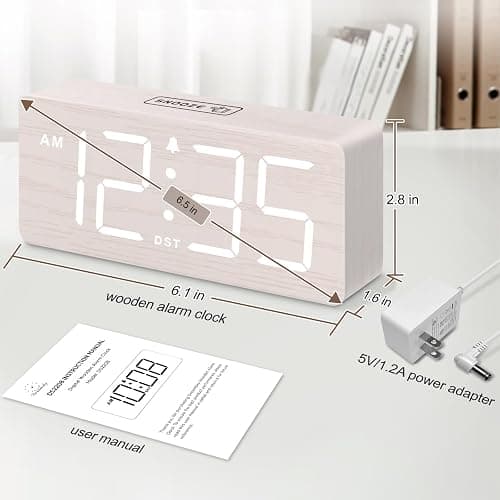 DreamSky Wooden Digital Alarm Clock for Bedroom - Desk Clock for Living Room with Large Numbers, Dimmer, Loud Alarm for Heavy Sleepers with Volume Control, DST, Office Wood Decor (Plug in Clock) thumbnail 2