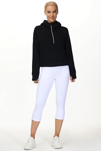 THE GYM PEOPLE Womens' Hoodies Half Zip Long Sleeve Fleece Crop Pullover Sweatshirts with Pockets Thumb Hole thumbnail 7