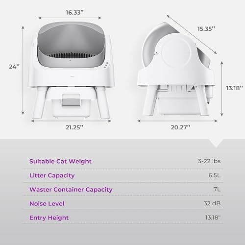 Self Cleaning Cat Litter Box, Open Top Litter Box for Multiple Cats, Automatic Cat Litter Box with Liners and Mat Included, Grey thumbnail 6