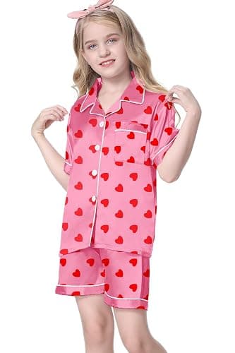 Umeyda Women & Girls Pajamas Set, Soft Satin Lightweight Silk Button-Down Top with Shorts 2 Piece PJS for Mom Boys Kids Gifts thumbnail 2