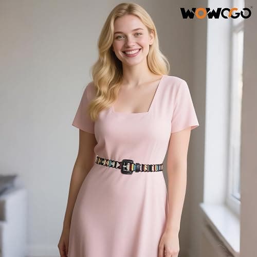 WOWOGO Woven Multicolor Belt for Women Boho Waist Belt with Square Buckle thumbnail 7