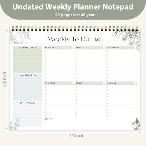 Weekly To Do List Notepad, Undated Planner with 52 Sheets (8.5''x11''), Desk Weekly Planner for Women & Man, Home School & Work (Leaf) thumbnail 2