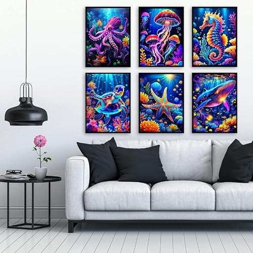 6 Pack Diamond Painting Kits for Adults, 5D DIY Diamond Art Kits for Beginners, Colorful Marine Animals Diamond Dots Kits Gem Arts Crafts for Living Room Bedroom Offices Home Wall Decor 12X16 Inch thumbnail 5