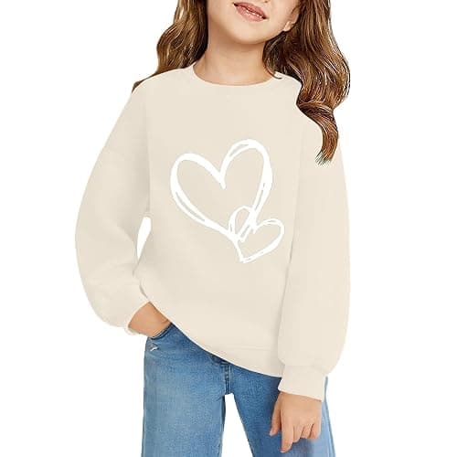 Girls Preppy Heart Sweatshirts Oversized Pullover Sweatshirt Kids Fall Winter Long Sleeve Cute Trendy Hoodies thumbnail 3
