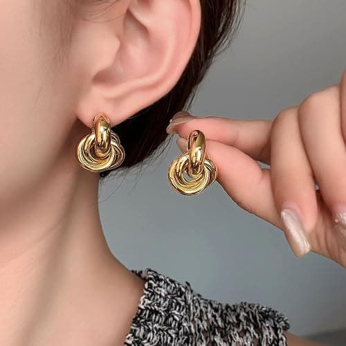 2 Pairs Gold Earrings for Women Knot Chunky Earrings Jewelry for Women thumbnail 5
