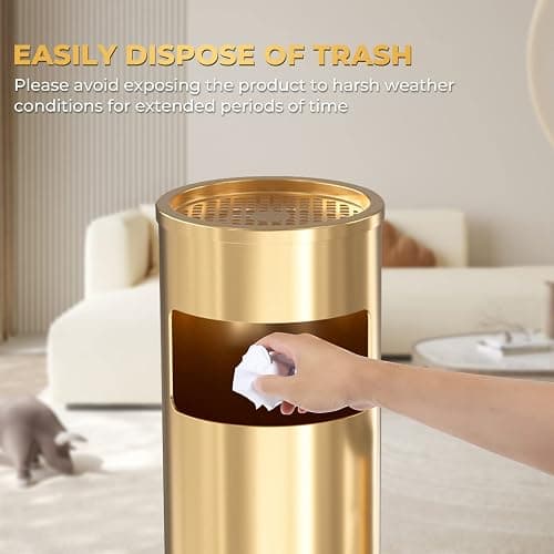 POWLAB Trash Can Outdoor Waste Container Round Stainless Steel Trash Can with Removable Inner Bucket for Disposal Commercial Waste Container 9.8 x 24-Gold Tone thumbnail 6