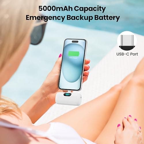 Mini Portable Charger USB C Power Bank,Upgraded 5000mAh PD Fast Charging Battery Pack Built-in USB-C Connector Travel Essential for iPhone17/17Pro/17Pro Max/Air/16 Plus/16Pro Max/15 Series,Android etc thumbnail 6