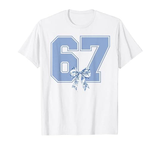 67 Meme Coquette Toile Blue Bow Funny Six Seven Girls T-Shirt - Image 1