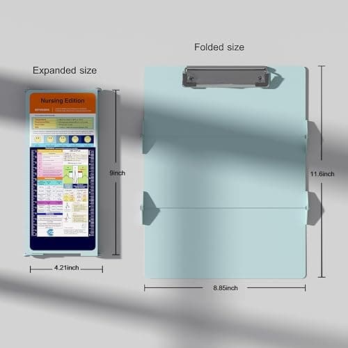 Nursing Clipboard Foldable Pocket Size-Nursing Edition Cheat Sheets Aluminum 3 Layers Foldable Clipboard Nursing Nurse Clipboard Foldable fits in Nurses Doctors(Mint) thumbnail 2