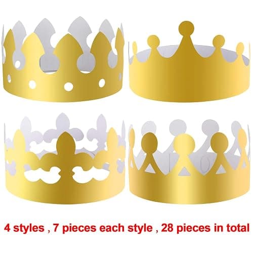 SIQUK 28 Pieces Paper Crowns Golden Party King Crown Paper Birthday Crown Hats Gold Crown for Adults thumbnail 4