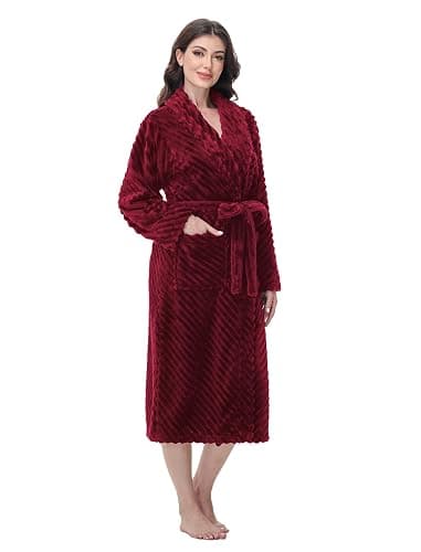 Yurhap Premium Robes for Women - Super Soft Cozy Fleece Womens Robe Plush Long Bathrobe - Wine Red - Small-Medium - Image 1
