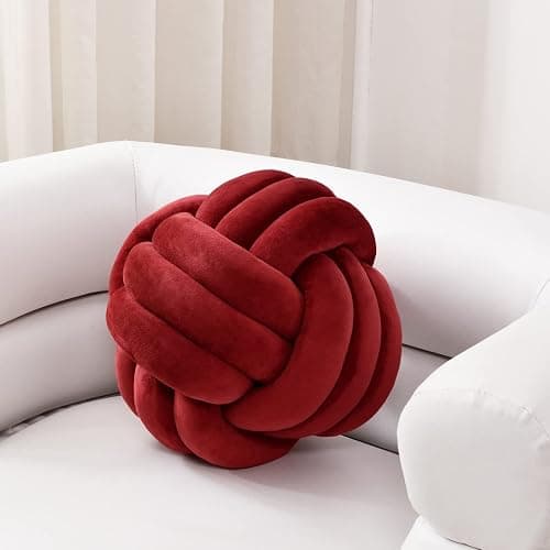 Sioloc Soft Knot Ball Pillows,Round Throw Pillow Cushion Home Decoration Plush Pillow,Throw Knotted Pillow Handmade Round Plush Pillow（7.8inches,Burgundy） - Image 1